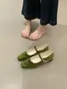 Zapatos Mary Jane Redondos de Punta Baja Frescos y Elegantes de Estilo Francés en Tono Verde, con Aumento de Altura Oculto, para Primavera