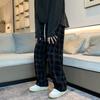 Calça Casual Xadrez de Veludo Cotelê Masculina Outono Ins Solta Reta Calças de Perna Larga Calças da Moda Marca Duffy Calças Bonitas