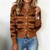 Suéter de Rayas de Nueva Ola de Otoño para Mujer de Comercio Exterior Transfronterizo, Diseño Versátil, Chaqueta Cardigan Tejida Estilo Holgazán, Moderno