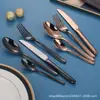 Conjunto de Talheres Espessados de Aço Inoxidável 304 Faca, Garfo, Colher para Comida Ocidental, Colher de Chá, Conjunto de Quatro Peças, Faca e Garfo para Steak de Hotel de Luxo