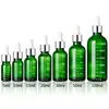 Botella gotero de 30 ml con punta de goma para dispensar aceite esencial, botella gotero con veta de madera, botella de vidrio verde de 15 ml con gotero de escala serigrafiado