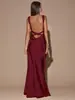 2026 Nova Moda Feminina de Comércio Exterior Europeu e Americano Sexy Slim-Fit Sem Costas Amarração na Cintura Amazon Vestido Longo