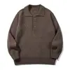 Suéter Rumeng estilo japonés retro moderno con cuello polo de canalé vertical para hombre, otoño, ajuste holgado, top de punto casual para pareja