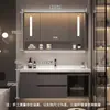 Mueble de Baño con Lavabo Integrado de Cerámica de Lujo Ligero Combinación Lavabo Inteligente para Lavarse las Manos y la Cara Lavabo Moderno Sencillo para Lavarse la Cara y Maquillaje