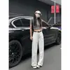 Jeans Branco de Perna Reta Feminino Novo Verão 2025 Cintura Alta Calças Estreitas de Perna Larga para Homens Baixos