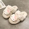 KT Home Pantuflas de Invierno Temática de Gatos para Interiores y Exteriores, Cálidas, Antideslizantes, Lindo Diseño de Moño, Pantuflas de Algodón Tejido, Pantuflas Peludas para Mujer