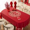 Mantel de Mesa para Boda Rojo Impermeable y a Prueba de Aceite Sin Lavado Ambiente Festivo Mantel Ovalado Cubierta Decorativa para Compromiso