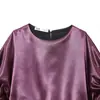 Atacado de Roupas Femininas Transfronteiriças Estilo Europeu e Americano Verão 2025 Novo Top de Cor Pura com Textura de Cetim de Seda Estilo Balão