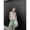 Chaleco Camiseta de Cuello Redondo de Nicho para Hombre, Casual de Verano Color Sólido Raya Vertical Simple Nuevo Estilo Versátil Textura Retro Sin Mangas