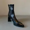 Botines estilizados de punta fina en piel suave, botines cortos de tacón alto adelgazantes para mujer, botines elegantes de piel auténtica con cremallera lateral para invierno