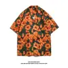 Camisa Floral Vintage Retro Cuello Cubano Holgada Estilo Americano Hong Kong Estilo Hawaiano Camisa de Manga Corta para Pareja Playa