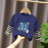 G2031# Camiseta de Manga Longa Infantil Primavera e Outono Nova Camiseta Outono Meninos e Meninas Camiseta Base Falsa de Duas Peças Infantil
