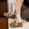 Sapatos de Algodão Birkenstock Femininos com Aumento Interno de Altura e Solado Grosso, Novo Estilo Floresta de Inverno 2026, Laço, Sapatos Quentes e Espessados com Pelo