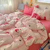 Set de Ropa de Cama para Bebé de Grado A Algodón Puro Cuatro Piezas Estilo Fresco Ins Algodón Lavado Dibujos Animados Lindos Estilo Crema Sábana Funda de Edredón