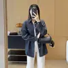 Jaqueta Camisa Jeans Azul Algodão Puro Gola Reversível Estilo Vintage Início de Primavera Algodão de Xinjiang Bordado de Pônei Retro para Mulheres