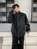 Traje de Motociclista Negro High Street Piel PU para Hombre Primavera y Otoño Estilo Americano Retro Sentido de Alta Gama Pupai Cuello Atractivo Chaqueta de Trabajo