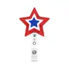 Novo Porta-Crachá Retrátil de Estrela de Cinco Pontas para o Dia da Independência para Estudantes de Medicina, Porta-Crachá Retrátil com Emblema da Bandeira Americana