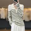 Suéter de Tricô Gola Alta Color Block Listrado Estilo Francês para Mulheres, Suéter de Lã Slim, Camisa Base Fina, Peça de Cima para Usar por Cima para Mulheres