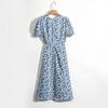 Verano Nuevo Estilo Francés Hong Kong Moda Cintura Adelgazante Ajustado Retro Cuello Cuadrado Vestido Estampado Venta al Mayoreo