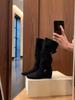 Botas de Tira com Fivela Estilo Coreano para Mulheres, Botas de Cowboy Ocidentais, Botas de Pelo Plissadas, Botas de Cavaleiro Emagrecedoras