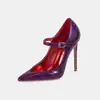 Nuevos zapatos de tacón alto de color liso transfronterizos europeos y americanos de AliExpress, elegantes y versátiles, con tacones finos, punta fina y diseño de tira, zapatos de moda para mujer