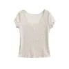Ropa de mujer transfronteriza al por mayor estilo europeo y americano 2026 verano nuevo cuello redondo encaje manga corta top moderno versátil camiseta