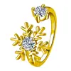 Floco de neve aberto Diamante embutido simples internet celebridade na moda anel personalizado Natal diamante embutido Geada em forma de flor índice Anel Anel