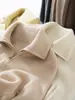Nuevo Otoño/Invierno 100% Cachemir Puro Suave y Esponjoso Cárdigan de Punto Rayado con Cremallera y Solapa Estilo Coreano Chaqueta Pequeña para Mujer