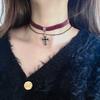 Joyería Transfronteriza Joyería Ankesela Corazón Rojo Cruz Borgoña Terciopelo Collar Gargantilla Cadena Clavícula Collar