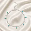 Adornos para pies de venta caliente en comercio transfronterizo europeo y americano, verano versátil, populares, adornos para pies simples con cuentas de turquesa, tobillera con lentejuelas