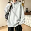 Sudadera de Retazos a Cuadros con Cuello Henry para Hombre, Top Pesado Estilo Retro Americano, Chaqueta Holgada de Moda Otoñal