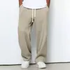 Pantalones Deportivos Casuales de Corte Holgado con Patrón de Gofre de Pierna Ancha para Hombre, Tendencia de Primavera y Otoño
