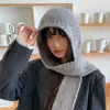 Gorro de Punto Atmosférico Estilo Coreano para Mujer, Gorro Cálido de Otoño e Invierno, Gorro con Protección para las Orejas Integrada en Bufanda, Gorro de Lana, Calentador de Cuello, Chal