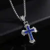 Colar Cruz de Diamante Completo para Homens e Mulheres, Corrente de Aço Inoxidável da Moda Europeia e Americana Hip-Hop Pingente Colar, Joia de Casal de Alto Padrão