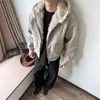 Chaqueta de Algodón con Capucha Estilo Americano Cuadrada Pura Desestructurada para Hombre en Invierno, Elegante Abrigo de Algodón Cálido con Forro de Forro Polar de Piel de Conejo Sintética