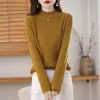 Camiseta base de punto acanalado de cuello medio transfronteriza para mujer, primavera y otoño, corte ajustado, prenda interior versátil, top simple y elegante para mujer