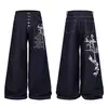 3316 Calle alta americana retro unisex alta gama original diseño estampado de patrón de color denim jeans holgados baggy para hombre