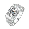 Anillo de hombre de lujo dominante brillante con imitación de moissanita de diamante completo platino 3 Quilates anillo de luz encantador de corazón de sol