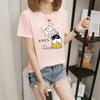 Camiseta de manga corta de verano 2023 para mujer, camiseta básica con cuello redondo y estampado de dibujos animados de estilo coreano para mujer, top de comercio exterior para mujer