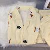 Pijama Feminino Primavera e Outono Novo Algodão Nuvem Amarelo Branco Cachorro Dachshund Manga Longa Calça Cardigan Roupa de Casa conjunto Roupa Externa