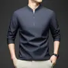 Dropshipping Transfronterizo Artículo Popular Temporada Primavera/Otoño 2026 Camiseta de Manga Larga para Hombre de Mediana Edad Cremallera Media Cuello Alto Camiseta de Color Sólido