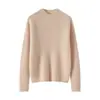 Suéter de punto grueso de cachemir 100% puro para mujer, color liso, cuello alto acanalado, ajuste ceñido