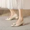 Zapatos de tacón medio para mujer de cuero suave con punta y uso bidireccional, otoño 2026, profesionales para el trabajo, moda, corte bajo, tacón grueso para mujer