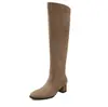 Botas Largas de Moda Estilo Británico con Pliegues de 5 cm 2026 Otoño/Invierno Nuevas Punta Redonda Tacón Grueso Hasta la Rodilla Botas de Mujer