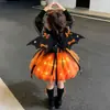 Ropa Infantil de Halloween Niñas Vestido de Princesa Cosplay Bruja Falda de Calabaza Falda Luminosa Atuendo para Fiesta de Cumpleaños de Niñas