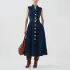 Vestido Casual Estilo Coreano para Mulheres 2026 Outono Nova Moda Renda de Alta Qualidade Cadarço Cor Sólida Sem Mangas Longo