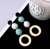 B149 AliExpress Amazon populares de moda aretes de botón circulares de bola de cuerda de cáñamo tejida aretes largos bohemios