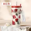 Nueva Taza de Café Serie Flor que Cae: Taza de alto estilo con aislamiento al vacío para mantener las bebidas calientes o frías, lujosa, simple, portátil con asa y popote