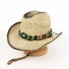 Sombrero de Paja Hueco para Exteriores de Comercio Exterior Europeo y Americano, Sombrero de Vaquero Occidental, Sombrero Turquesa con Estilo Étnico, Sombrero Retro Jazz