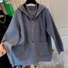 Outono 2025 Novo Estilo Transfronteiriço Zíper Duplo Macio Lã Oversized Casaco Cardigan Suéter Moletom Feminino